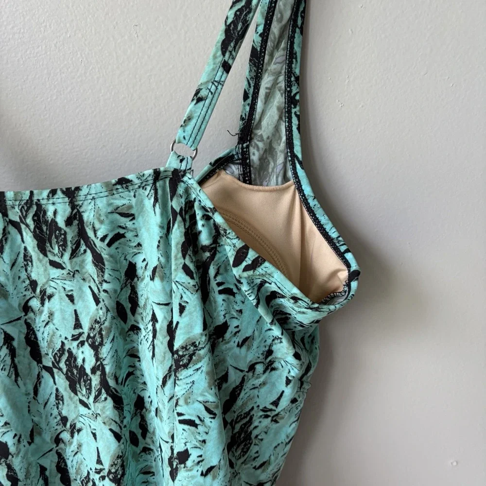 Vintage Ceeb Women's Swimsuit One Piece Aqua Abstract Pattern Size 20W